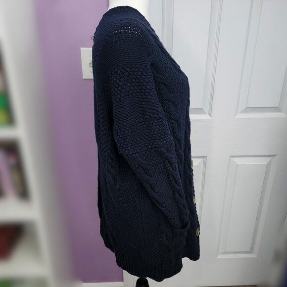 Agnes & Dora Dark Blue Large Knit Long Sleeve Cardigan - Picture 4 of 7